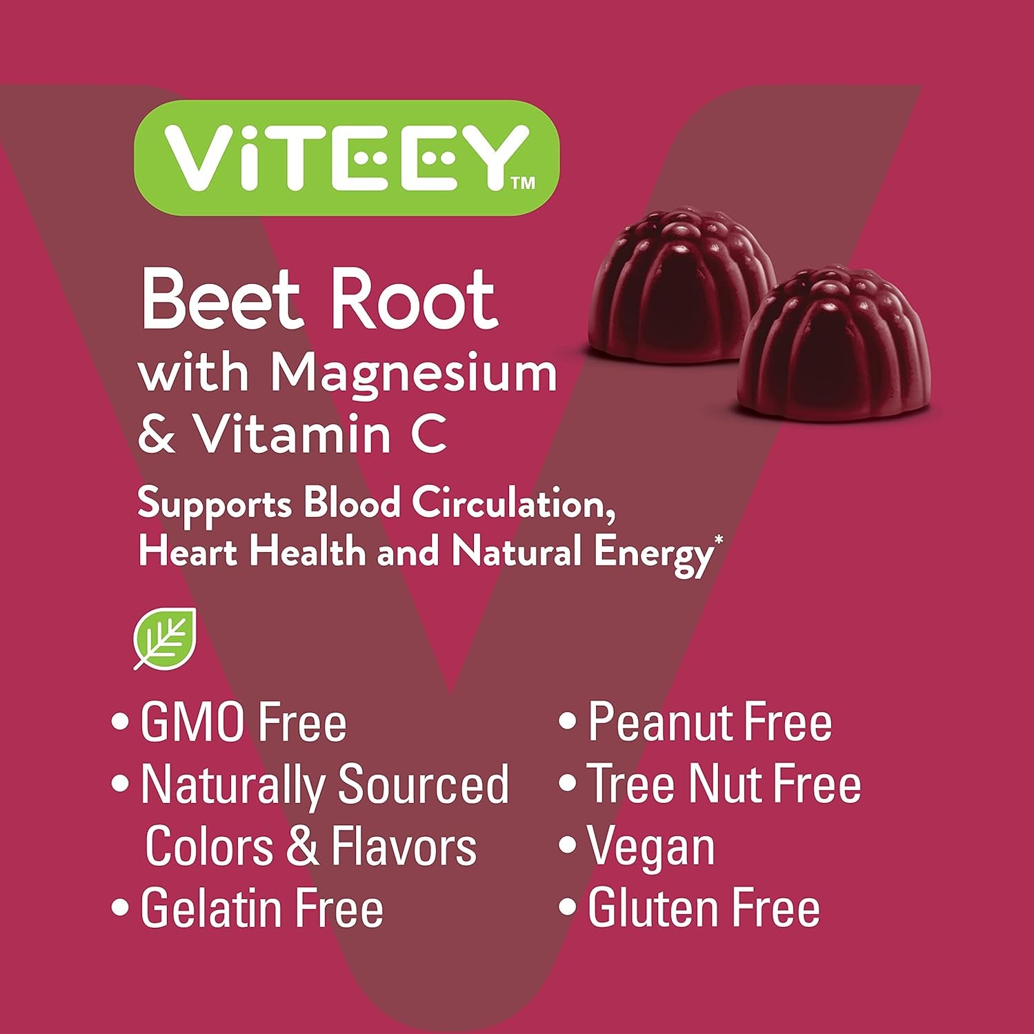 Beet Root Gummies with Magnesium & Vitamin C for Healthy Blood Pressure Support - Vegan, Gelatin Free, Gluten Free, GMO Free - Beetroot Chewable Berry Beet Flavored Gummy