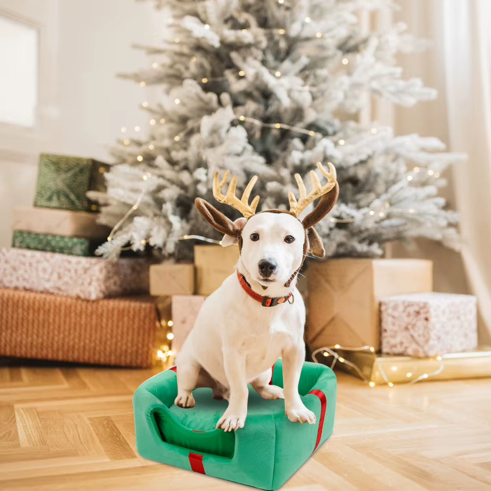 Christmas Dog Bed Foldable Dog/Cat Cave Bed | Xmas Gift for Pets | Soft Cave Red Dog Puppy Bed with Reversible Cushion