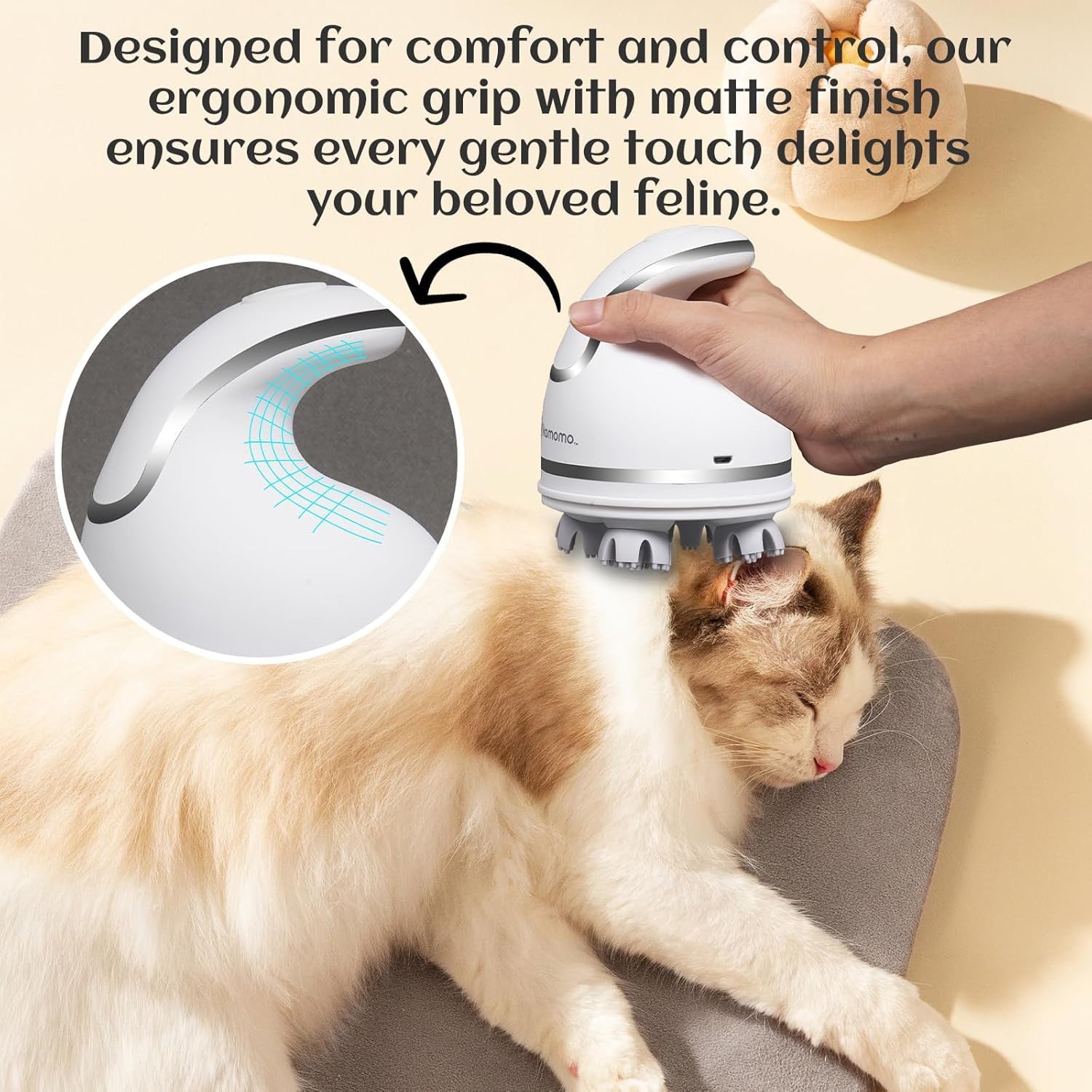 Cat Head Massager Battery Operated - 2 Different Sets of Massage Heads, 3 Modes, Relieve Tight Stiffness Muscles, Promote Bonding, Comfortable Grip, White Matte Finish, Ideal Gift