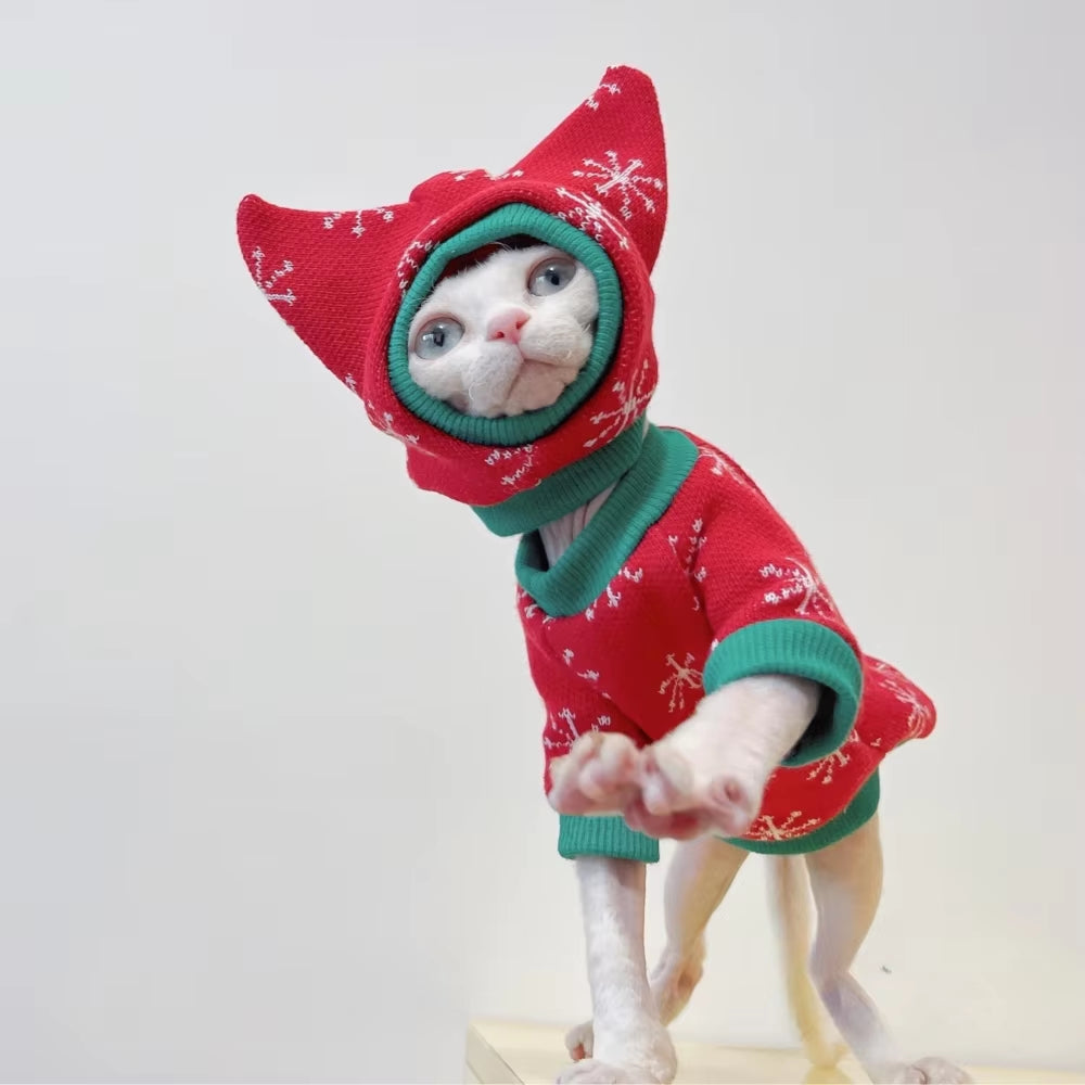 New Christmas Snow Suit Clothes for Sphynx Cat Warm Sweater for Hairless Cat Winter Coat Fleece Jacket for Devon Rex Pet Product