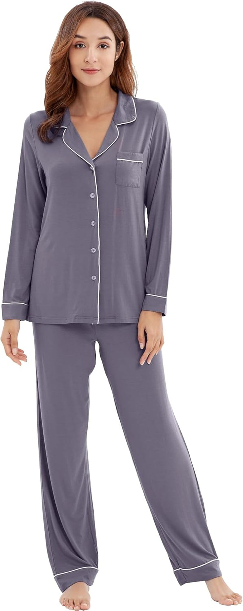 Bamboo Viscose Pajamas Set for Women Soft Button down Sleepwear Pj Lightweight Lounge Sets Loungewear S-XXL