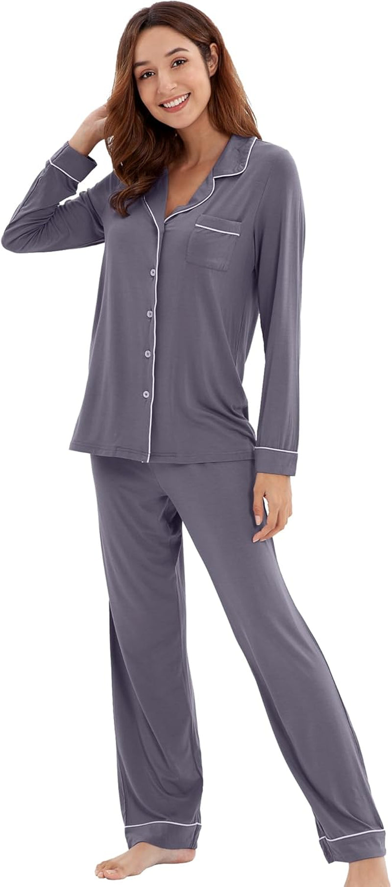 Bamboo Viscose Pajamas Set for Women Soft Button down Sleepwear Pj Lightweight Lounge Sets Loungewear S-XXL