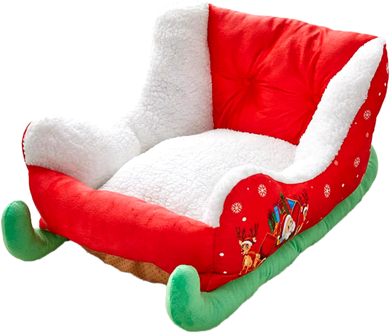 Red Christmas Cat Dog Bed, Pet Sleigh Bed, Sofa, Indoor and Outdoor Plush Synthetic Fur, Christmas Holiday Themed Pet Bed