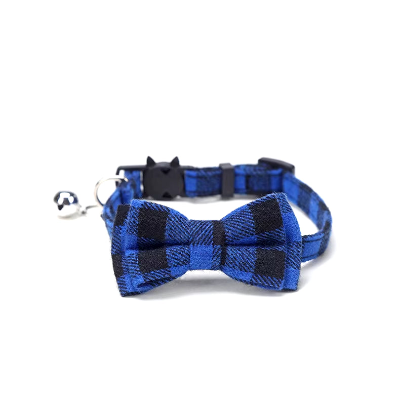 Pet Breakaway Cat Collar Bow Tie and Bell Cute Plaid Christmas Red Elastic Adjustable Dog Collar with Sash Small Bell for Cats