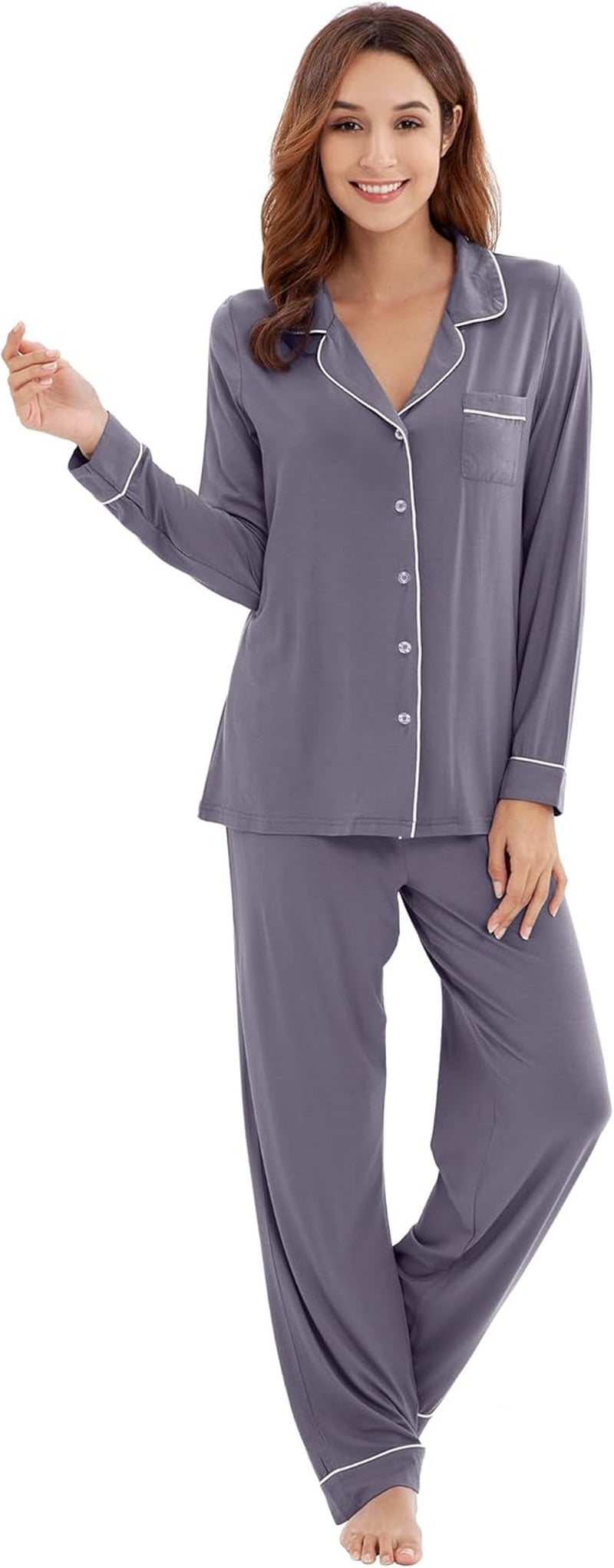 Bamboo Viscose Pajamas Set for Women Soft Button down Sleepwear Pj Lightweight Lounge Sets Loungewear S-XXL