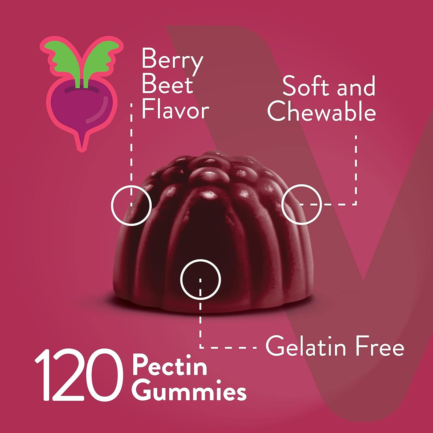 Beet Root Gummies with Magnesium & Vitamin C for Healthy Blood Pressure Support - Vegan, Gelatin Free, Gluten Free, GMO Free - Beetroot Chewable Berry Beet Flavored Gummy